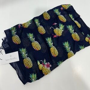 Vera Bradley-TOUCAN PARTY Soft/Light Fringe Scarf Black Tropical Pineapples- NEW